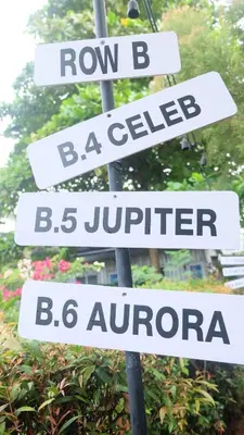 a street sign with four white street signs at Wings Alley Phuket in Phuket