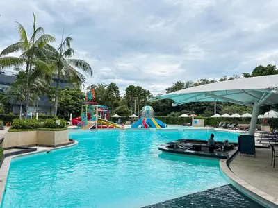 a pool at a resort with a water park at Luxury 5-star Duplex in La Vita Sea View in Rawai Beach