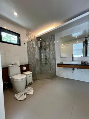 a bathroom with a toilet and a shower and a sink at Private 2-Bedroom Pool Villa in Rawai, Phuket in Rawai Beach