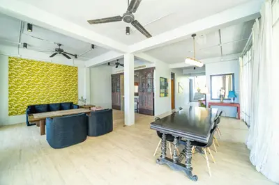 a living room with a ping pong table and a couch at Black Pearl 8 Bedroom Beach Villa Private Pool Gym Free Car Free Water and Electricity Maid 10 Meters to the Beach in Mai Khao Beach