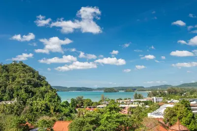 a view of a town with a river and mountains at Luxury room with Seaview in Ao Nang Beach