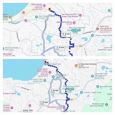 a map of the proposed route of the trail at BAN House, Bang Tao beach in Ban Thalat Choeng Thale