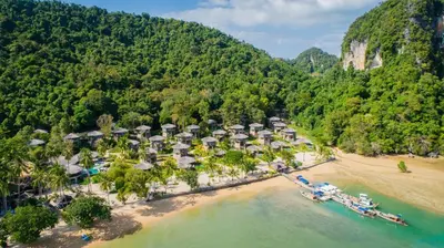 an aerial view of a resort on a beach at Paradise Koh Yao - Seaview Pool Villa in Ko Yao Noi