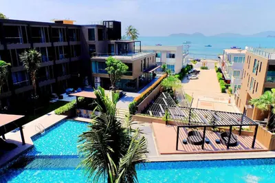 an aerial view of a resort with a swimming pool at Seaview At Cape Panwa in Panwa Beach