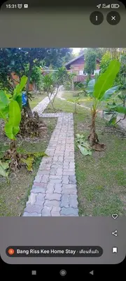 a brick walkway in a yard with two trees at Bang Riss Kee Home Stay3 in Ko Yao Noi