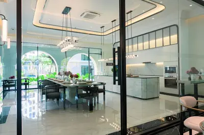 a dining room and kitchen with a table and chairs at Bangtao The Title Legendary by Phuket Sabay Rent A212 in Bang Tao Beach