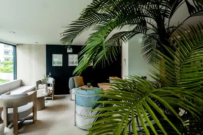 a living room with a couch and a plant at The SPACE Apartment 614 in Ban Thalat Choeng Thale
