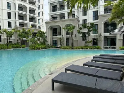 a swimming pool in the middle of a building at Apartment at the brand new Title Legendary by Lofty in Bang Tao Beach