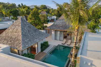 an aerial view of a villa with a swimming pool at Modern 3BR Villa Kaimana with Private Pool in Ban Phru Champa