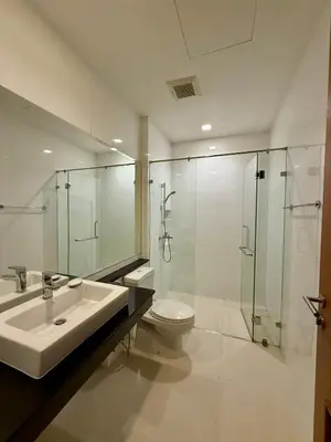 a bathroom with a sink and a toilet and a shower at Luxury 112 m 2BR, Direct Pool Access, 1st Line, Klong Muang Beach in Ban Ko Kwang