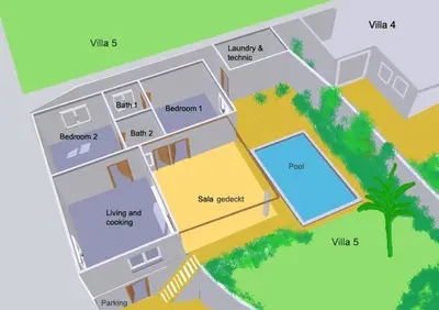 a plan of a building with a pool at Lai Thai Villa 5 in Rawai Beach