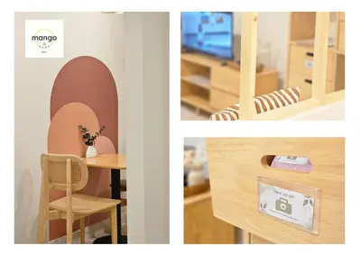 a collage of pictures of a room with a table and a chair at Mango Moon Phuket Art Haus 1 BR Near Central Phuket in Ban Nong Chaeng