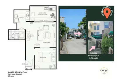 a floor plan of a house at Mango Moon Phuket Art Haus 1 BR Near Central Phuket in Ban Nong Chaeng