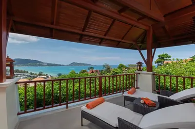 a balcony with a view of the ocean at Stunning Sea & Sunset Views Villa over Patong Bay in Patong Beach