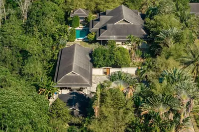 an aerial view of a house in the forest at Peaceful Retreat at Villa Langkah Luan, Mai Khao in Mai Khao Beach