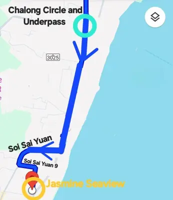 a map of the chowing circle and underpass at Jasmine Seaview 'B' Friendly Guest House in Ban Saiyuan (1)