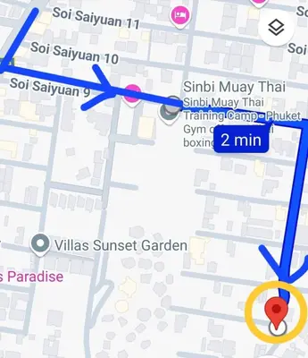 a map of the sunwalk garden with a blue marker at Jasmine Seaview 'B' Friendly Guest House in Ban Saiyuan (1)