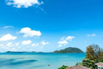 a view of the ocean from a resort at 4-Bed Villa-Sweeping Sunrise View over Chalong Bay in Ban Saiyuan (1)