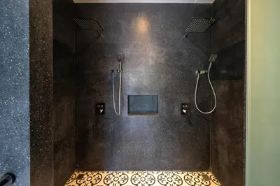 a bathroom with a shower with a sink and a shower at Cocoon Villa 6 - Eden Escape 3 BR - Pool - Garden in Ban Sakhu