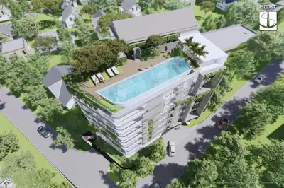 a rendering of a building with a swimming pool at C263 Brand New Condo Near Lake & Nai Harn Beach in Rawai Beach