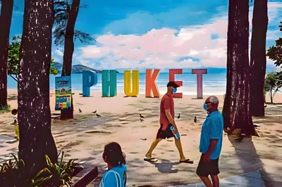 a painting of people walking on the beach with the word phut at xx GO INN Patong Jangceylon - โกอินน์ ป่าตอง in Patong Beach