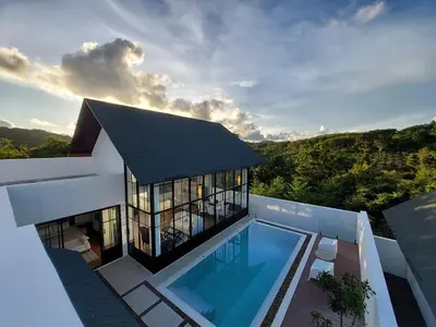 an aerial view of a house with a swimming pool at Seaview Swimming pool Villa118-1 in Ban Ao Makham