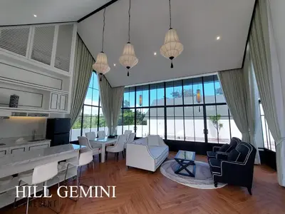 a large living room with white furniture and large windows at Seaview Swimming pool Villa118-1 in Ban Ao Makham