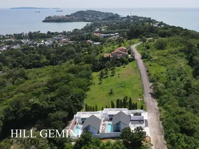 an aerial view of a house on a hill at Wild Seaview Swimming pool Villa118 in Phuket Town