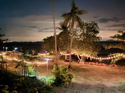 a park with a palm tree and lights at night at Seadome Kohyaoyai Resort & Restaurant