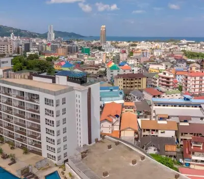 an aerial view of a city with buildings at C257 Studio Seaview Near Beach Pool & Gym View in Patong Beach