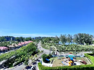 an aerial view of a water park in a resort at Laguna Skypark 2 Bedroom scenic view in Laguna Phuket