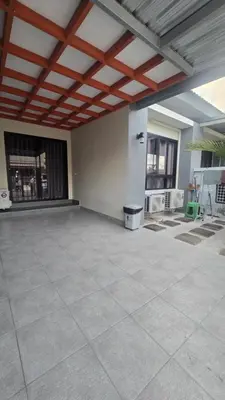 an empty room with a large patio with a ceiling at Phuket villa airport in Nai Yang Beach