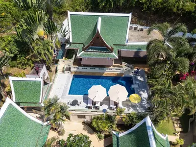 an aerial view of a house with a swimming pool at D Villa Phuket-Luxury 6-Bedroom Private Villa in Panwa Entire Place in Phuket Town