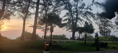 a fire hydrant in a park with palm trees at Jenny Naiyang Beach in Phuket