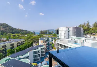 an aerial view of a city with buildings at Sea view studio near Tri Trang & Merlin beach in Patong Beach
