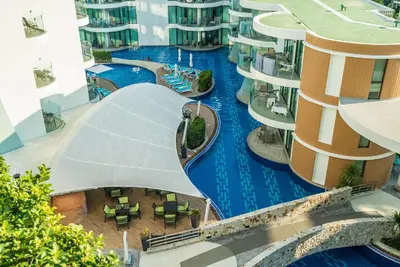 an image of a swimming pool in a building at Sea view studio near Tri Trang & Merlin beach in Patong Beach
