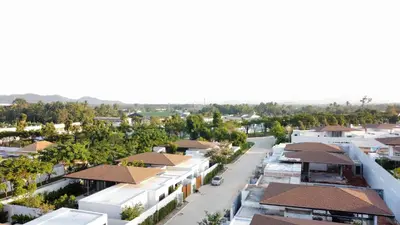 an aerial view of a town with houses at Botanica Four Season Luxury Pool Villa in Phuket