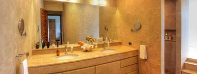 a bathroom with two sinks and a large mirror at Villa Neptune Phuket - Luxury 6BR with Private Pool, Chalong in Ban Klang