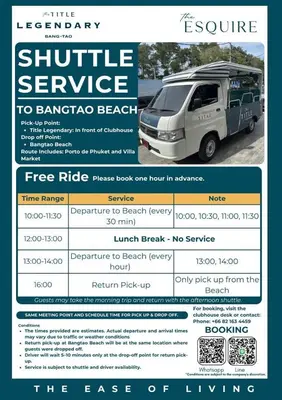 a flyer for a shuttle service to barapa beach at Legendary D202 - The Title Legendary Bangtao Beach by UNO in Bang Tao Beach