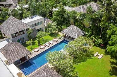 an aerial view of a villa with a swimming pool at Villa Samakee Luxury 5 Bedroom Villa in Ban Thalat Choeng Thale