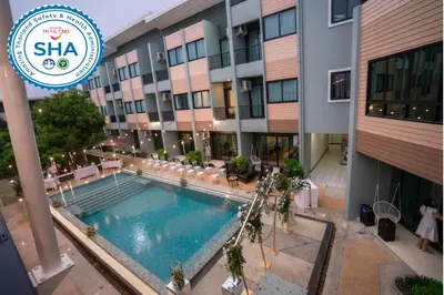 an overhead view of a hotel with a swimming pool at Phuket Airport Place in Nai Yang Beach