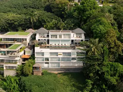 an aerial view of a building at Bluesiam Villas - SHA Certified in Surin Beach