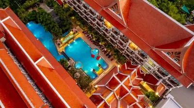 an overhead view of a swimming pool on a cruise ship at Nipa Resort, Patong Beach in Patong Beach