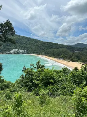 a view of a beach from a hill with trees at The Title by Eeri in Rawai Beach
