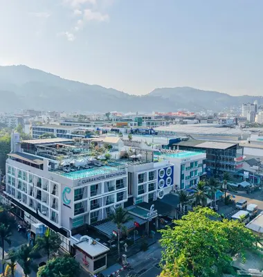 an overhead view of a city with buildings at Clarian Hotel Beach Patong in Patong Beach