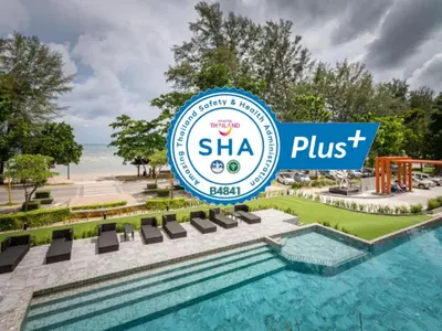 a sign for a swimming pool at the shk pust resort at Maneetel Krabi Beachfront-SHA Plus in Ao Nang Beach