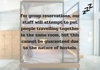 a sign that says for group negotiations our staff will attempt to put people travelling together at ChillHub Hostel Phuket in Bang Tao Beach