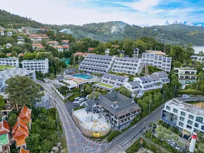 an aerial view of a city with buildings at Orchidacea Resort - Kata Beach in Kata Beach