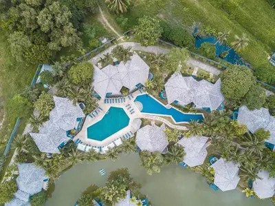 an aerial view of a resort with a swimming pool at Peace Laguna Resort & Spa in Ao Nang Beach