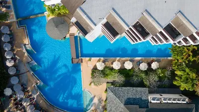 an overhead view of a pool at a resort at Krabi La Playa Resort in Ao Nang Beach